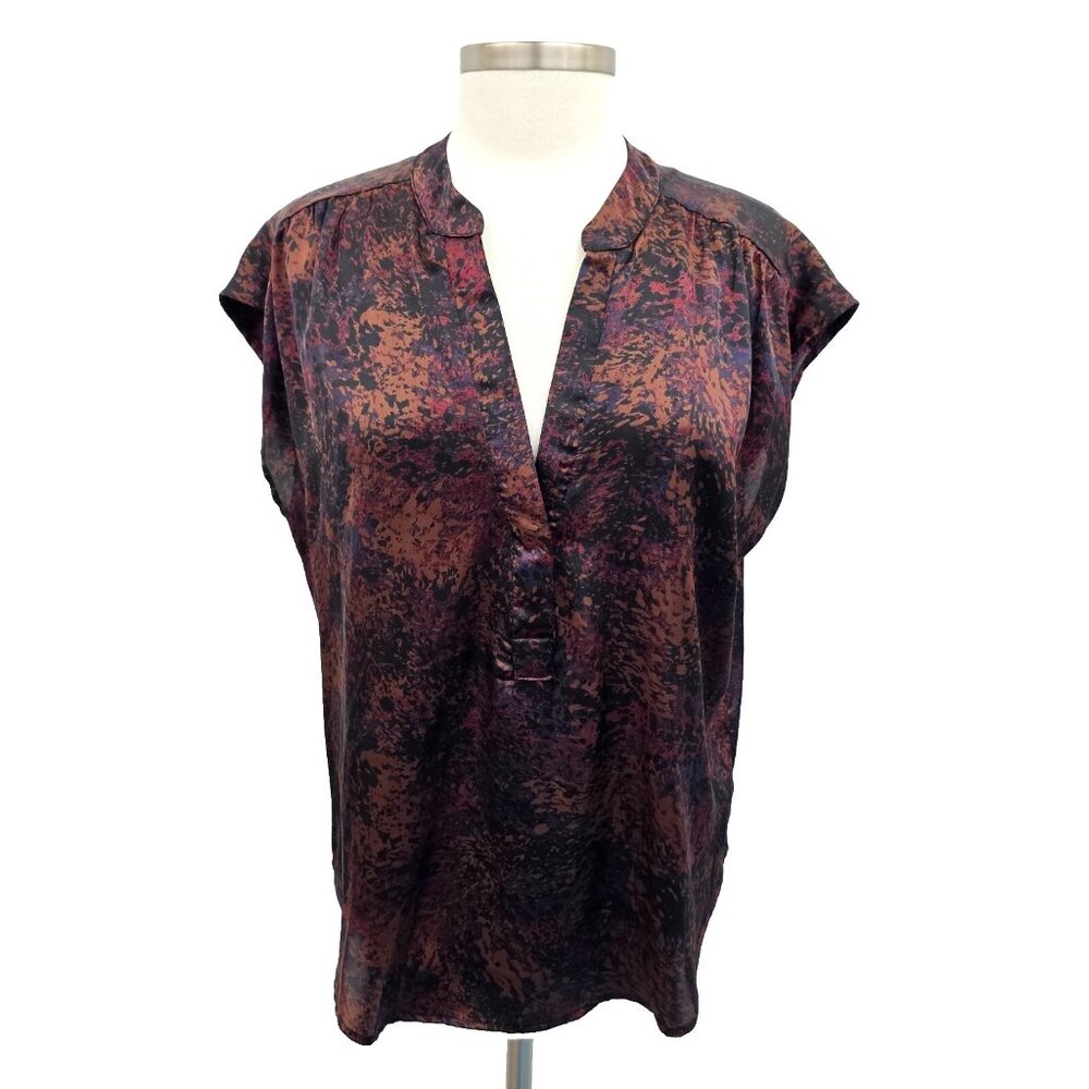 Veronica M Randall Woven Dolman Tee Womens Size M Burgundy Sleeveless V-Neck